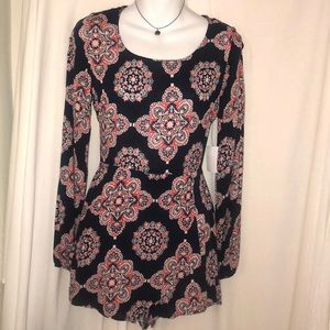 NWOT Boho Patterned Long sleeve Romper